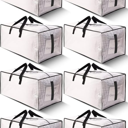 8 Pack Large Strong Moving Bags with Zippers & Carrying Handles - Water-Resistant - Heavy Duty Storage Tote for Space Saving, Fold Flat, Alternative to Moving Box (Semi-Transparent)
